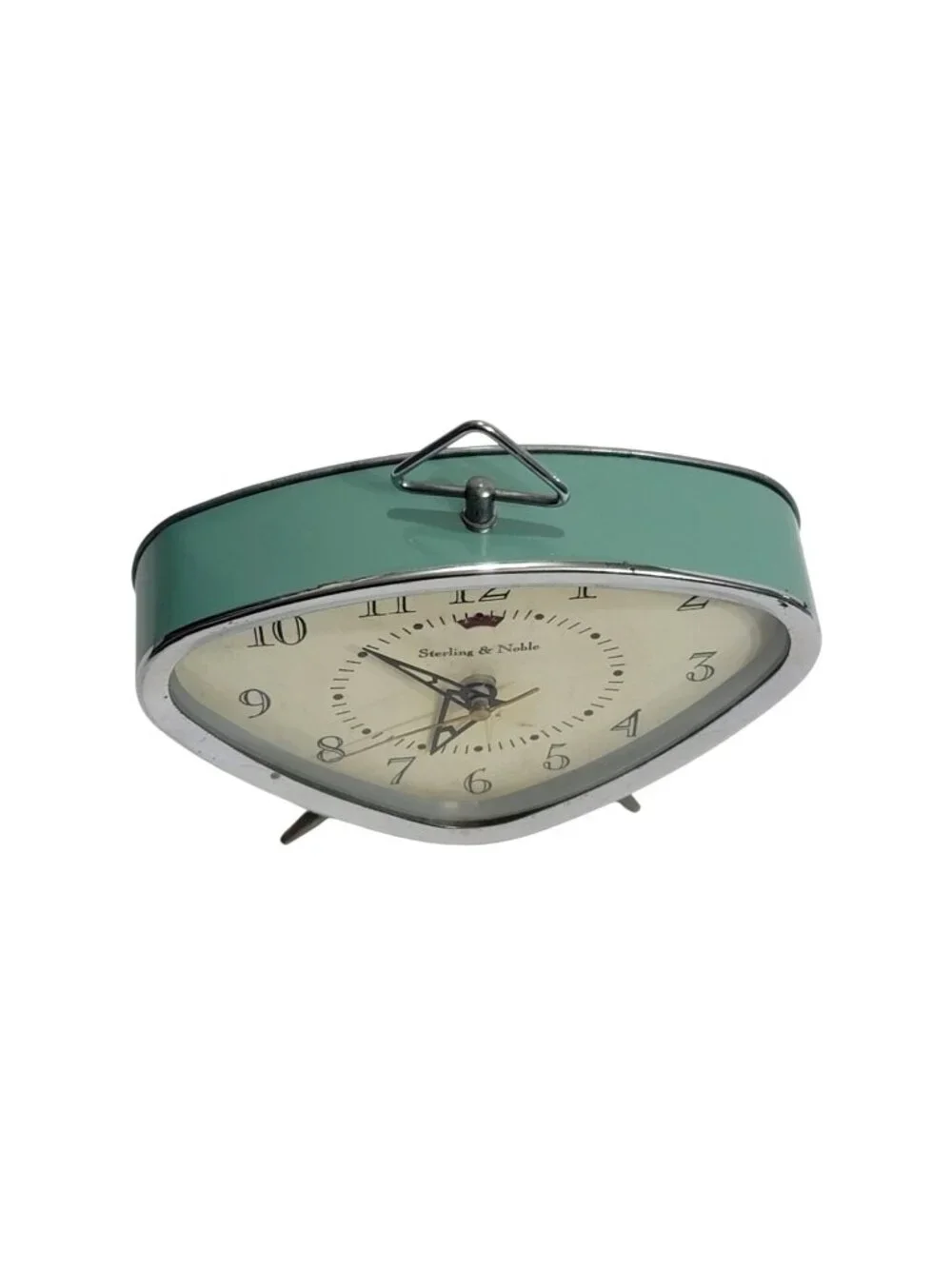 Vintage Style Sterling & Noble MCM Tabletop Clock Green Silver Retro Atomic